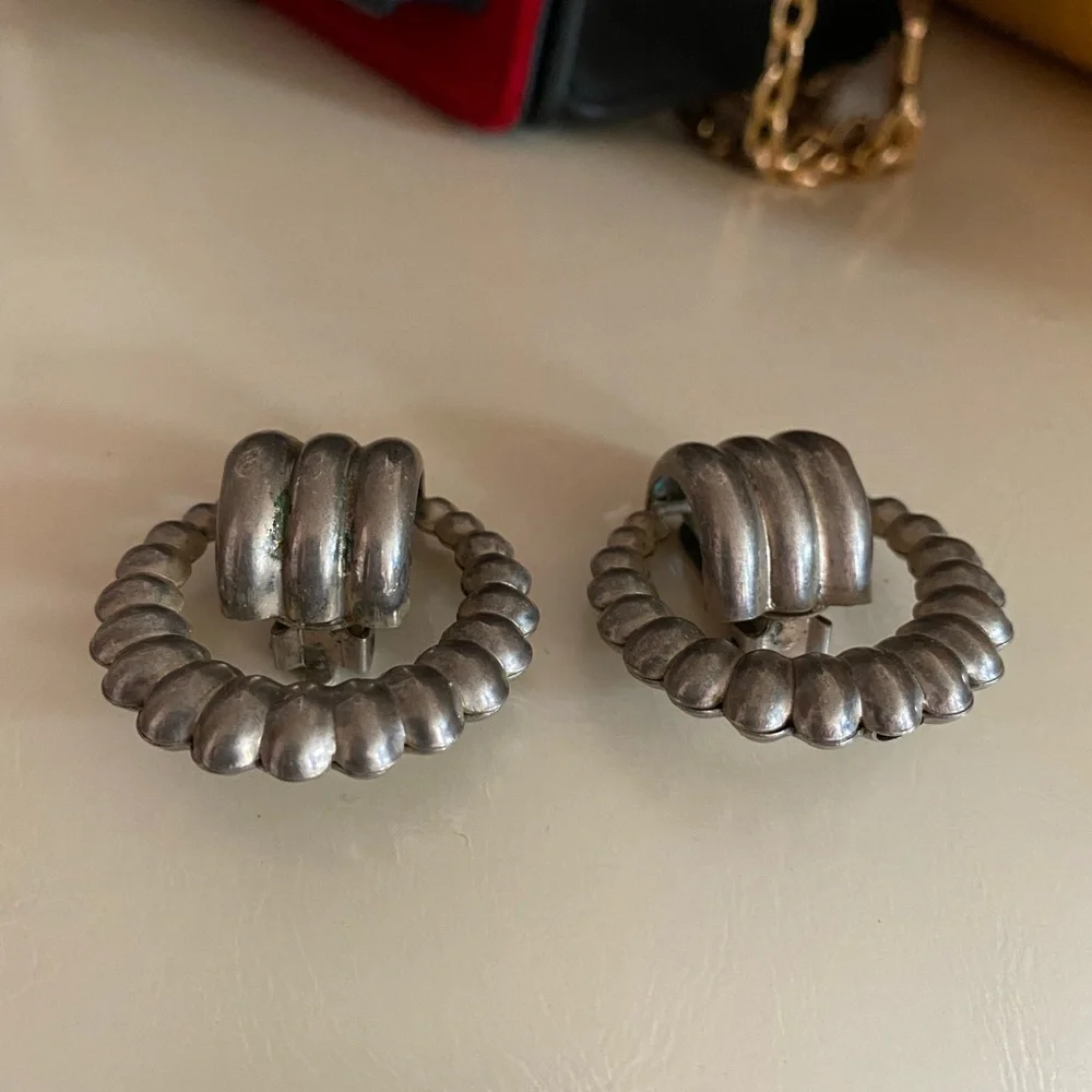 Vintage Gunmetal Color Rope Style Clip On Earrings